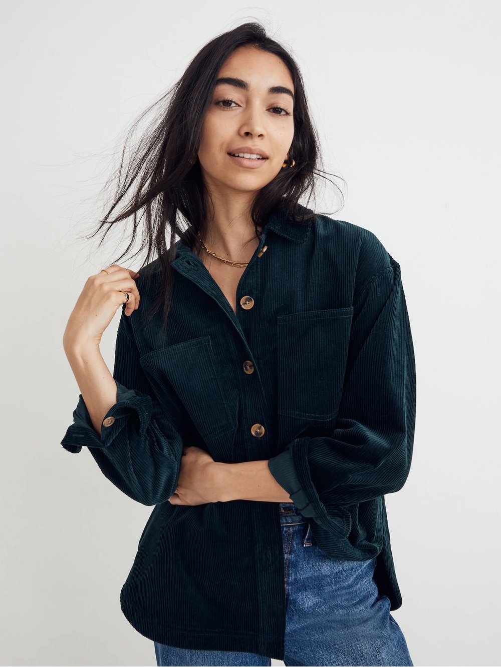 Corduroy Kentwood Oversized Shirt-Jacket in Ancient Forest
